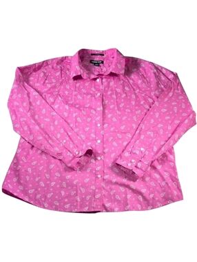Lands' End Pink Paisley Long Sleeve Button Down Shirt Supima Cotton Petite